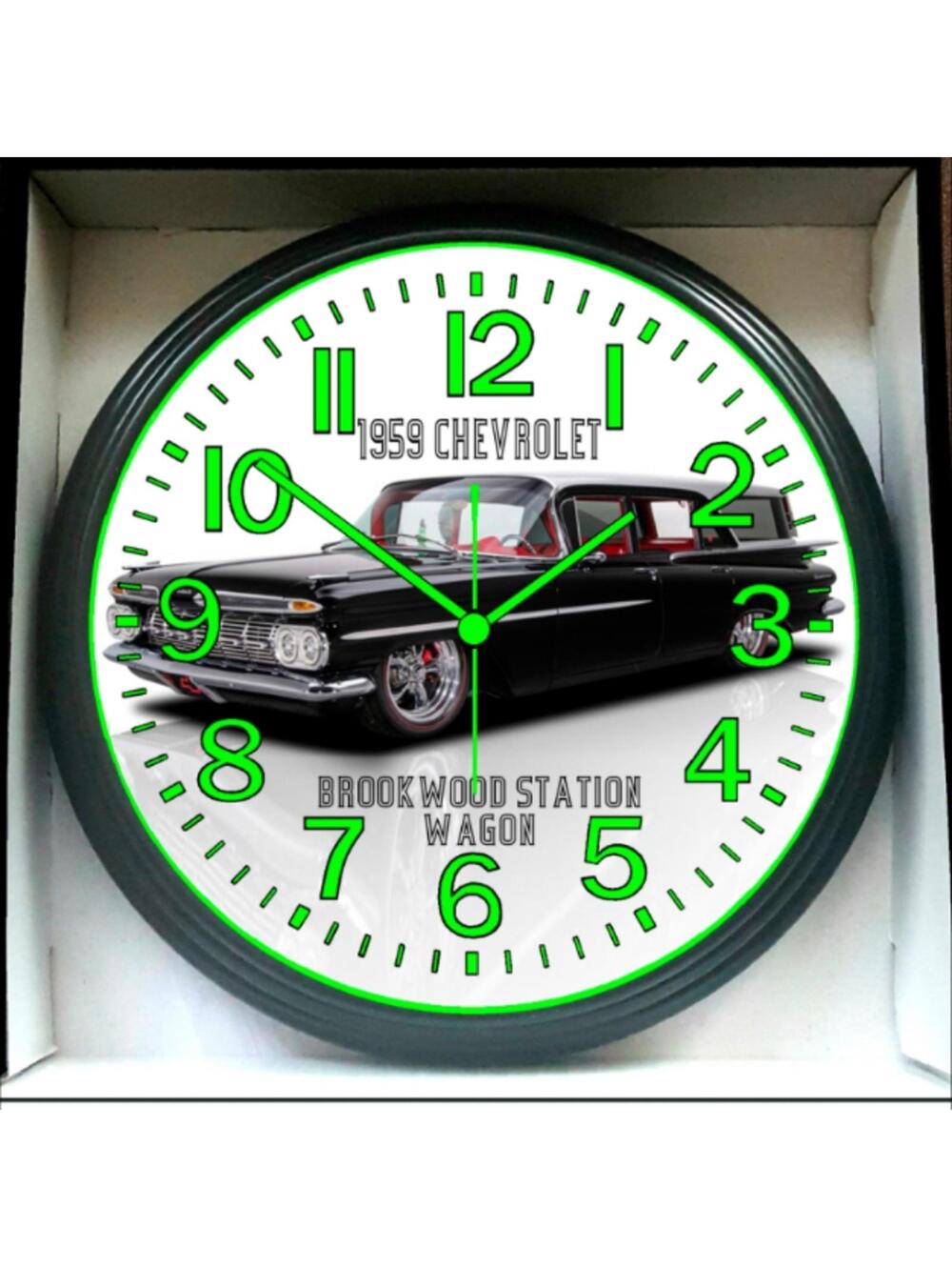 1959 Chevy Brookwood Station Wagon Chevrolet Glow In The Dark Wall Clock New!